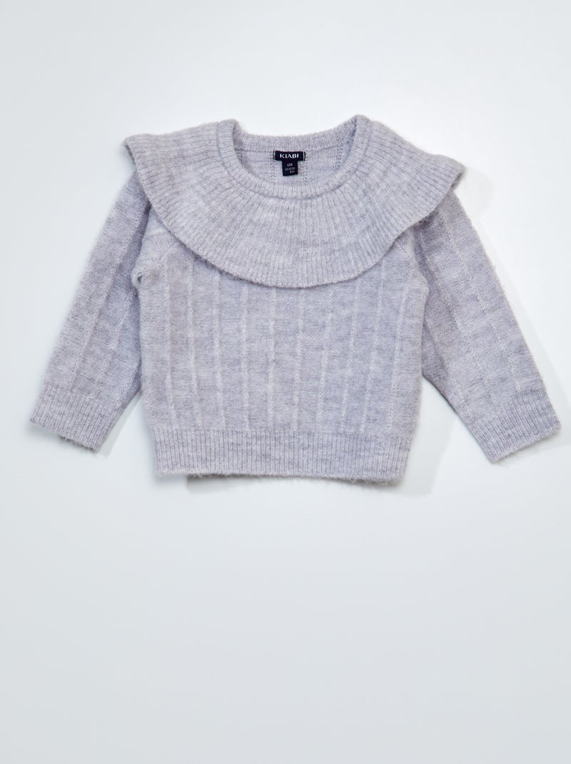 Pull en maille à col fantaisie Gris - Kiabi