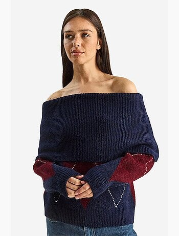 Pull en maille à col madonna et motif baklava lucci