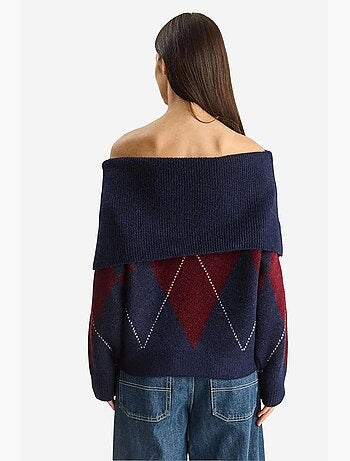 Pull en maille à col madonna et motif baklava lucci