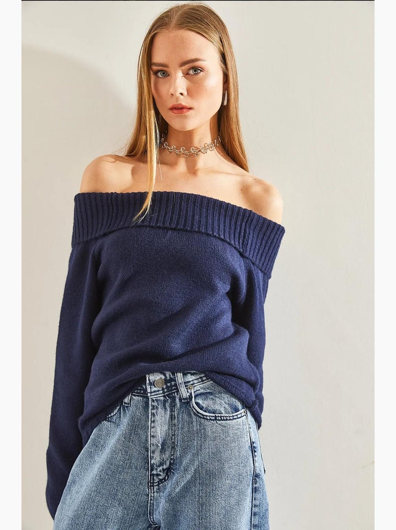 Pull en maille à col madonna lucci Bleu marine - Kiabi