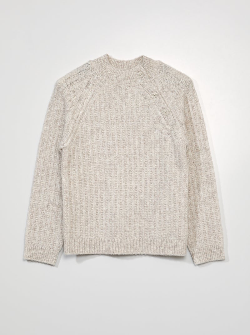 Pull en maille à col montant Beige - Kiabi