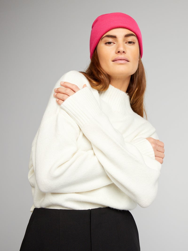 Pull en maille à col montant blanc - Kiabi
