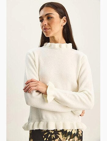 Pull en maille à col montant court et boutons lucci