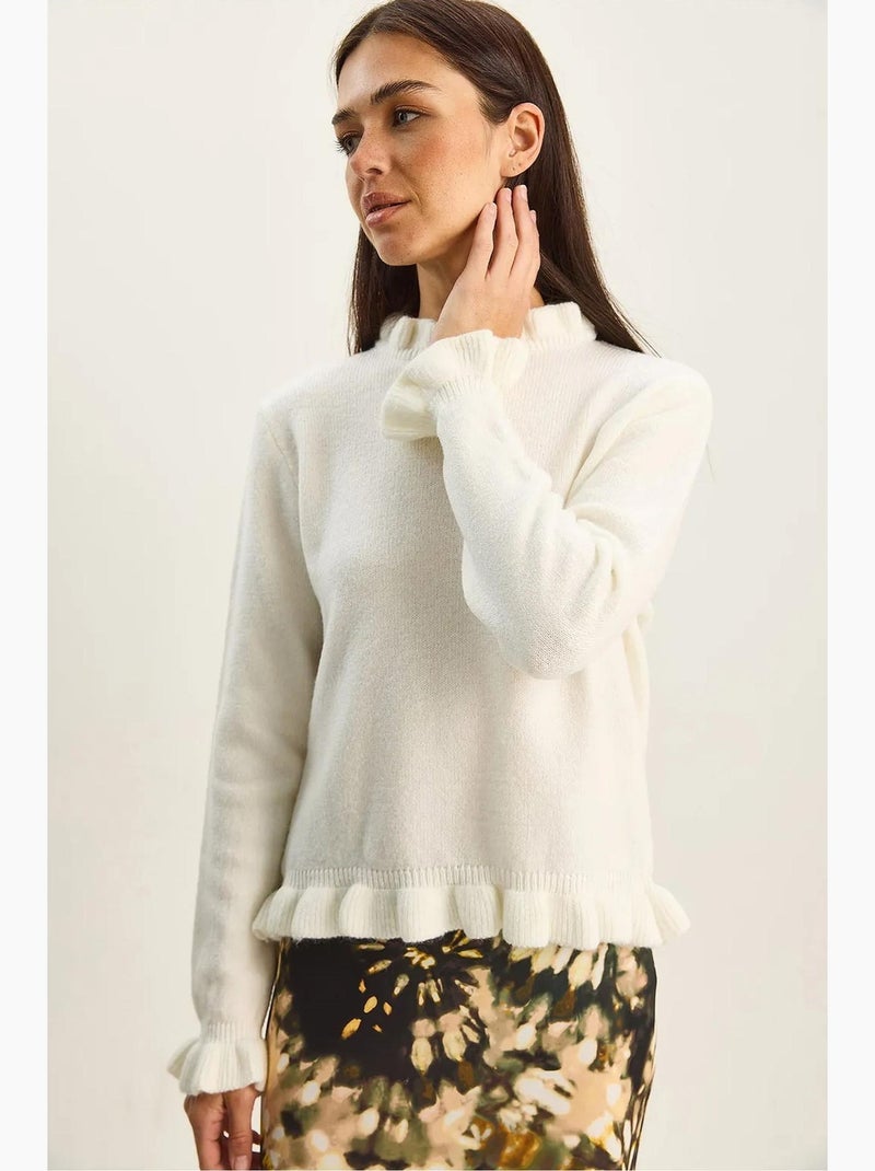 Pull en maille à col montant court et boutons lucci Blanc cassé - Kiabi