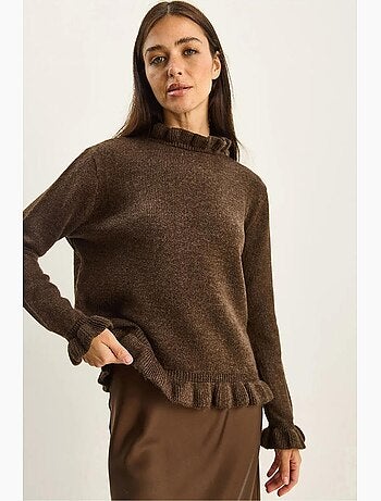 Pull en maille à col montant court et boutons lucci