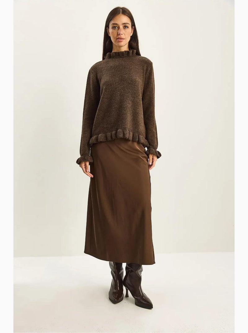 Pull en maille à col montant court et boutons lucci Marron chocolat - Kiabi