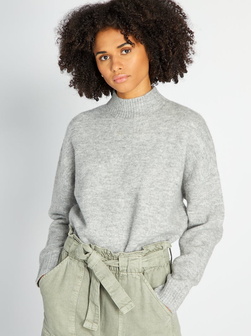 Pull en maille à col montant Gris - Kiabi