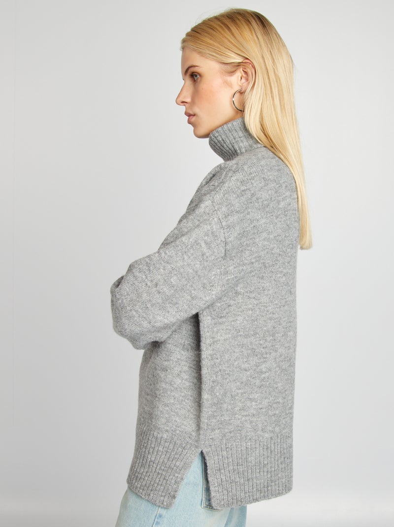 Pull en maille à col montant Gris - Kiabi