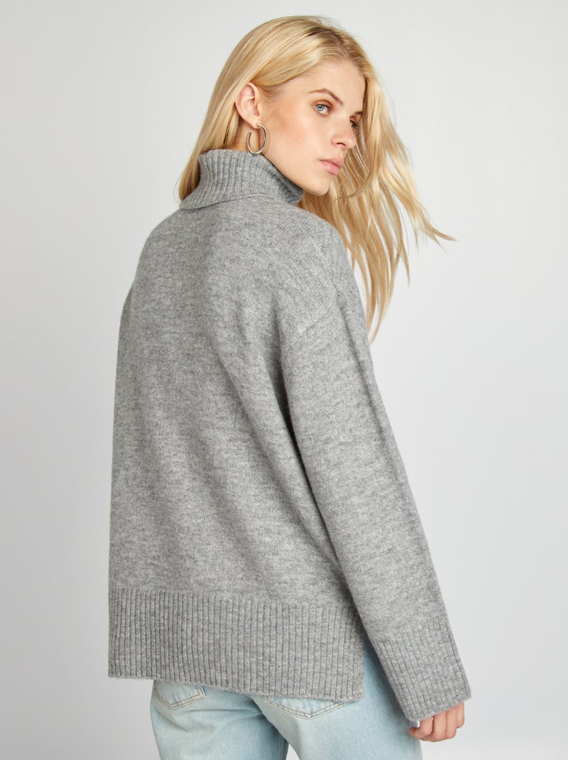 Pull en maille à col montant Gris - Kiabi