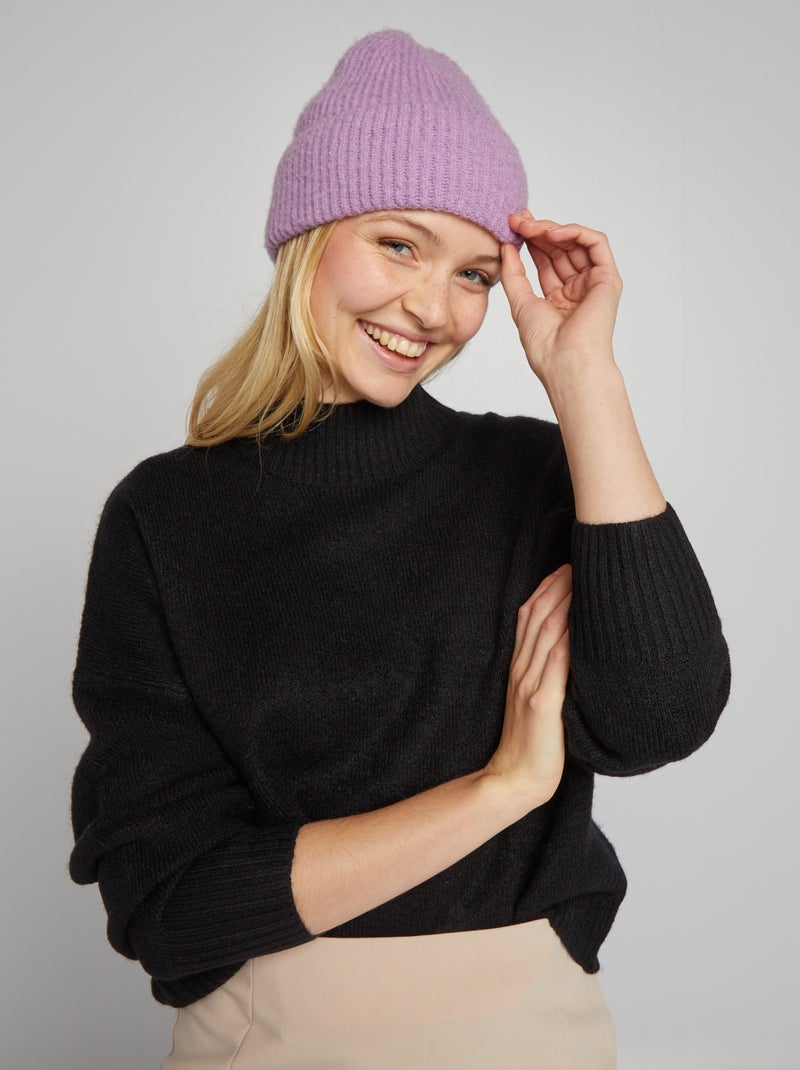 Pull en maille à col montant noir - Kiabi