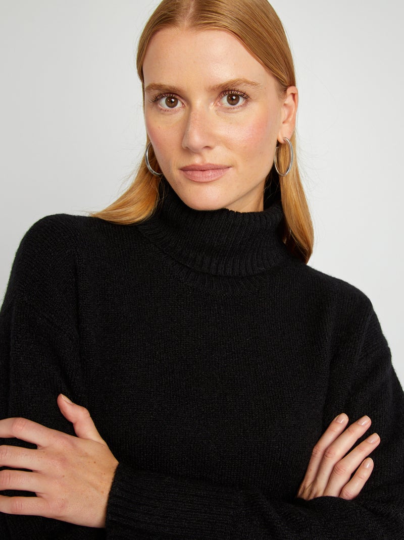 Pull en maille à col montant noir - Kiabi