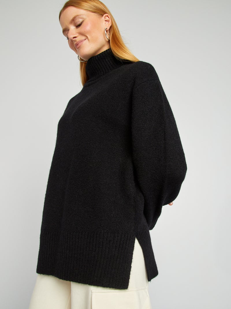 Pull en maille à col montant noir - Kiabi