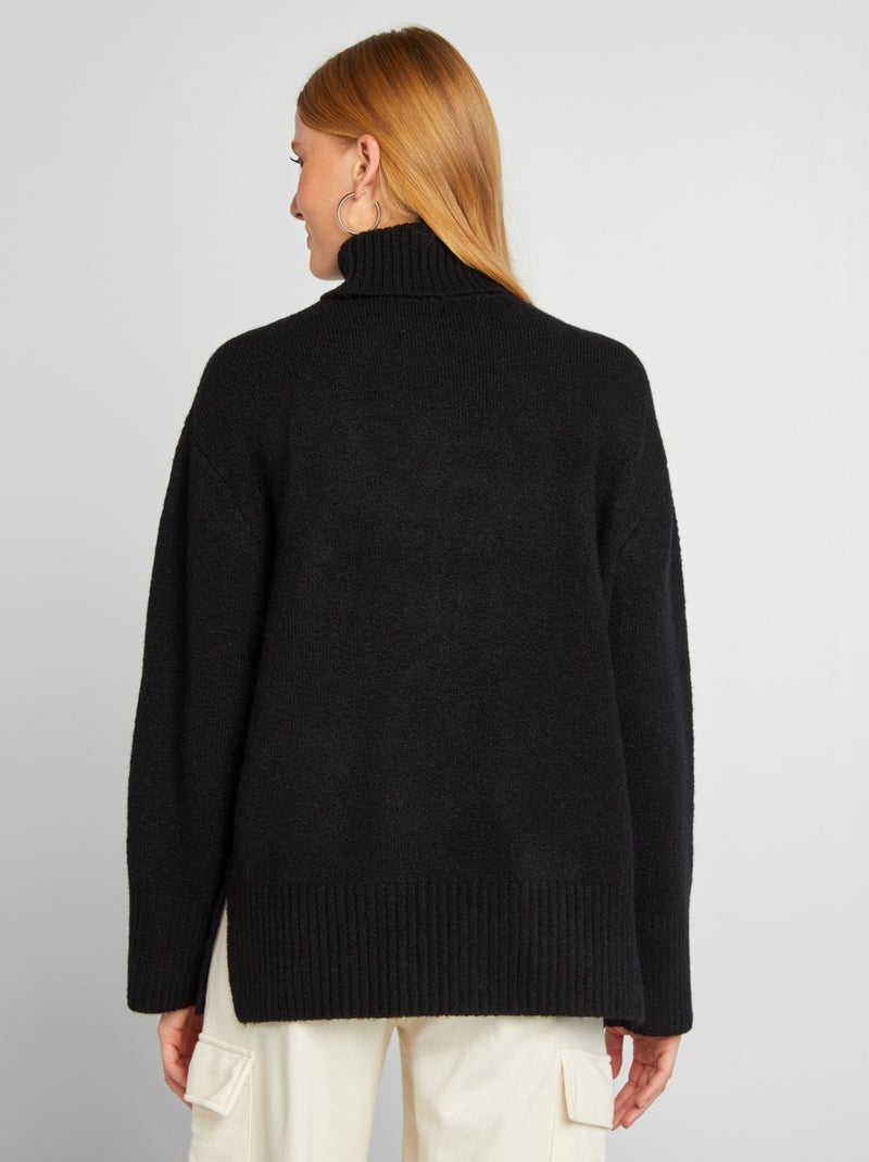 Pull en maille à col montant noir - Kiabi