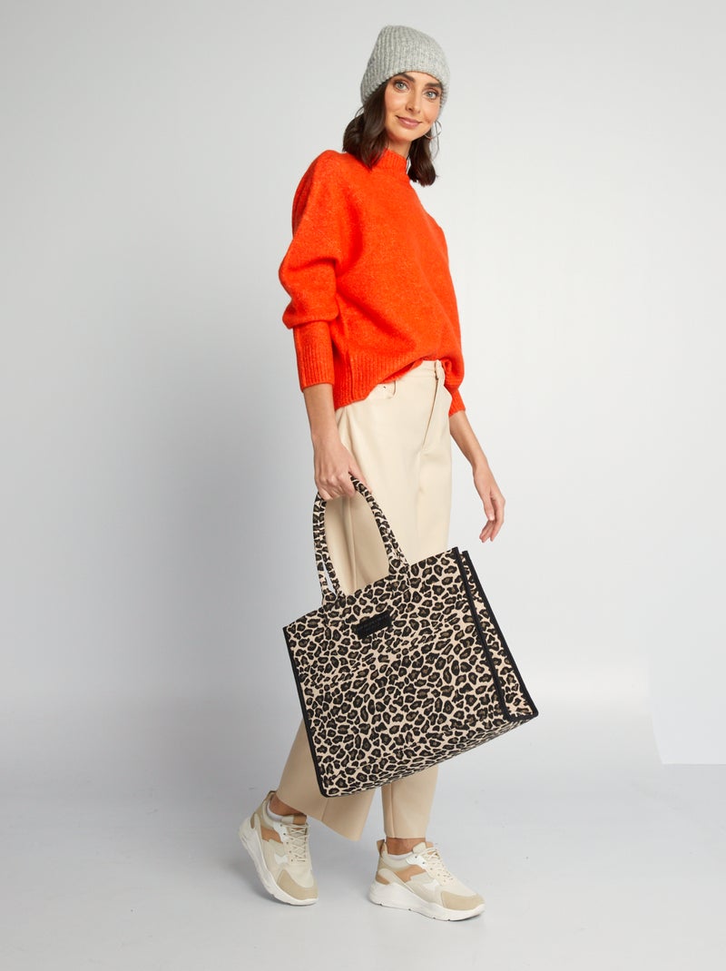 Pull en maille à col montant Orange - Kiabi