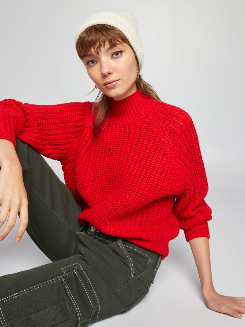 Pull en maille à col montant Rouge - Kiabi