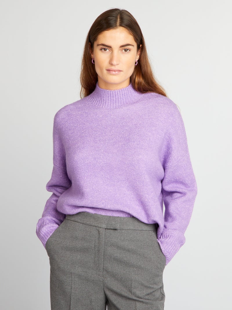 Pull en maille à col montant Violet - Kiabi