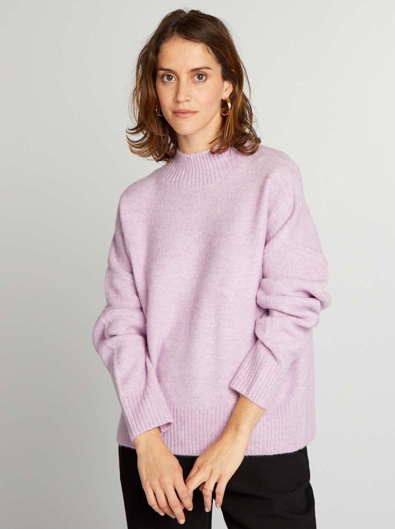 Pull en maille à col montant Violet clair - Kiabi