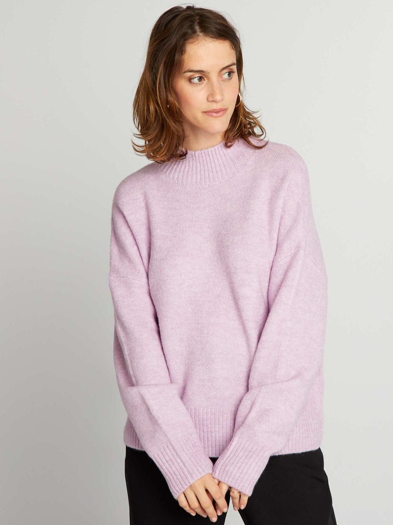 Pull en maille à col montant Violet clair - Kiabi