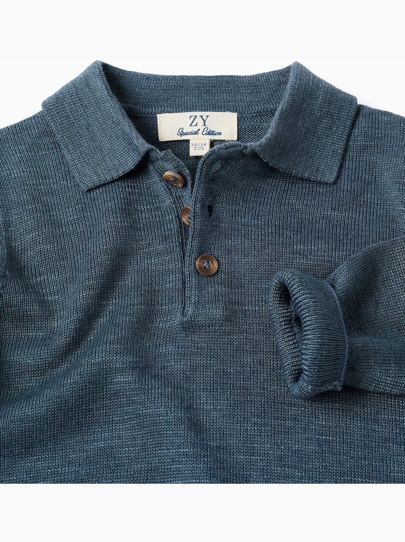 Pull en maille à col polo Bleu foncé - Kiabi