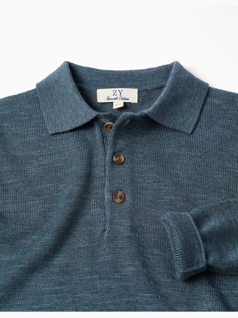 Pull en maille à col polo Bleu foncé - Kiabi