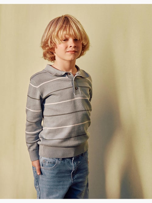 Pull en maille à col polo et rayures - Kiabi