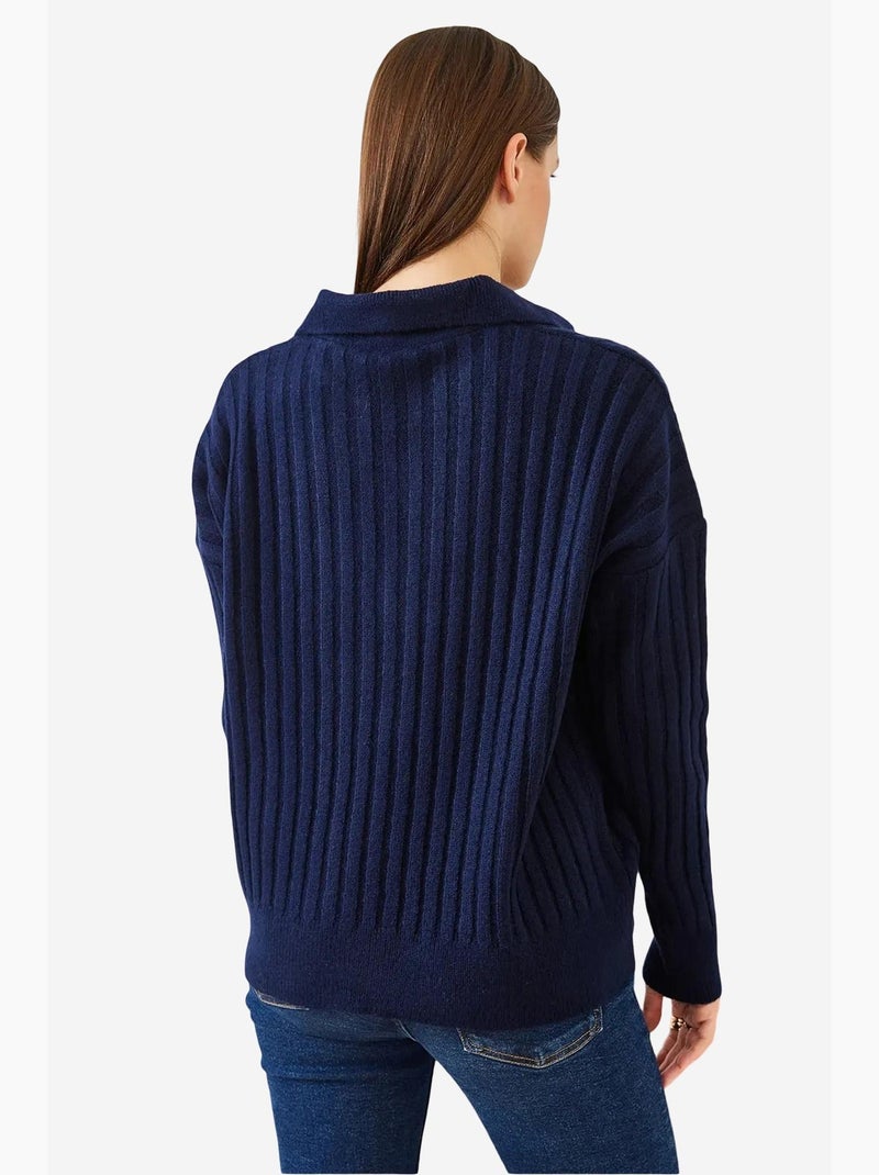 Pull en maille à col polo lucci Bleu marine - Kiabi