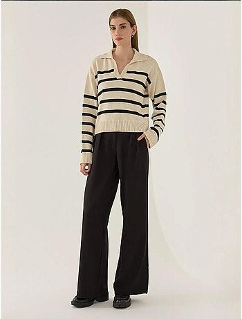 Pull en maille à col polo rayé