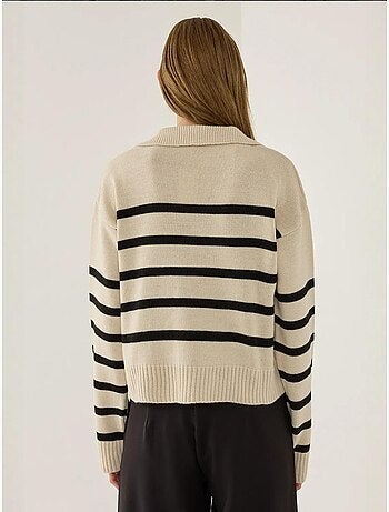 Pull en maille à col polo rayé