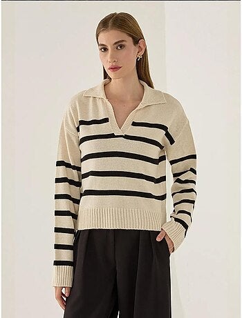 Pull en maille à col polo rayé hiccup