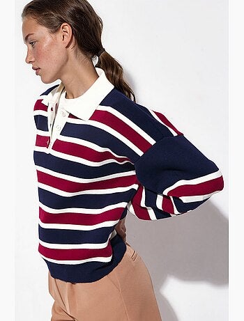 Pull en maille à col polo rayé hiccup