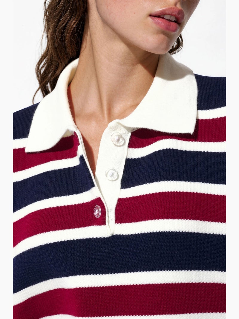 Pull en maille à col polo rayé hiccup Bleu marine - Kiabi