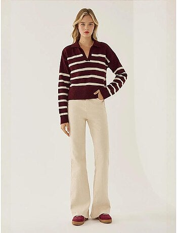 Pull en maille à col polo rayé