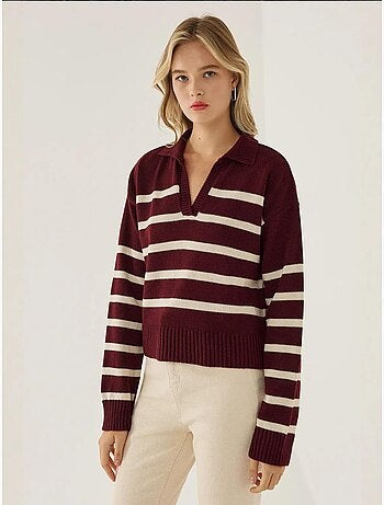 Pull en maille à col polo rayé