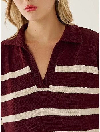 Pull en maille à col polo rayé
