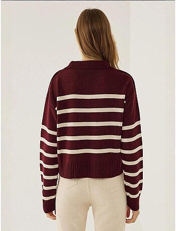 Pull en maille à col polo rayé