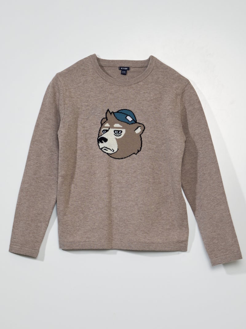 Pull en maille à col rond Beige - Kiabi