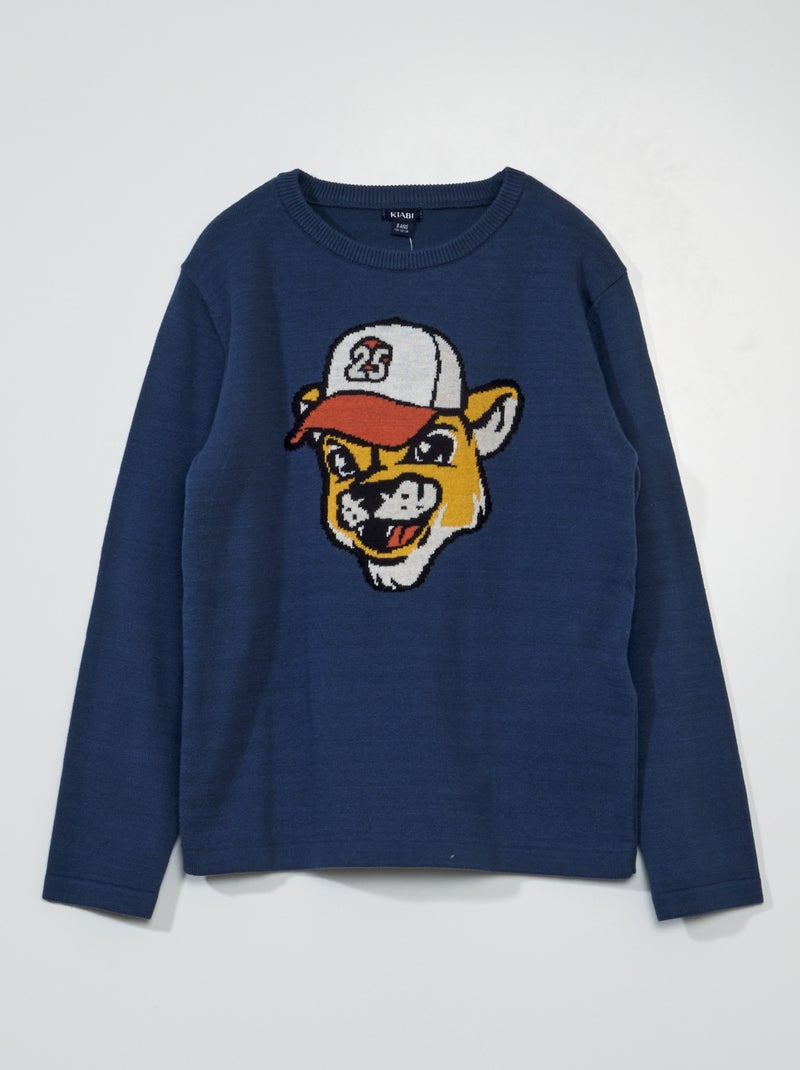 Pull en maille à col rond Bleu - Kiabi