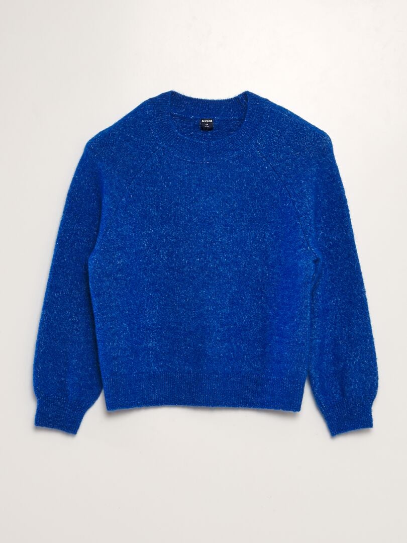 Pull en maille à col rond bleu - Kiabi