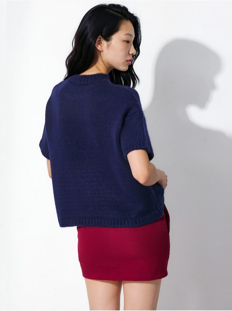 Pull en maille à col rond et coupe décontractée Bleu marine - Kiabi