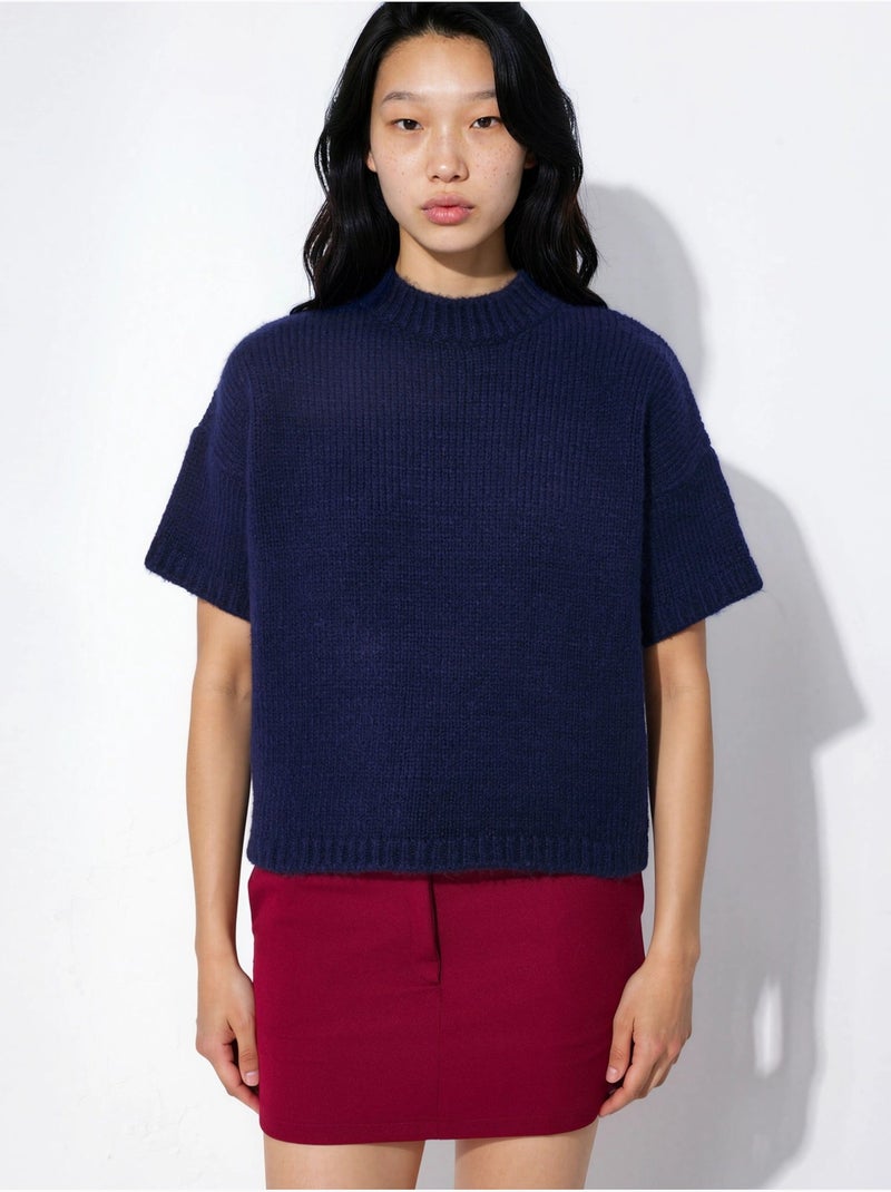 Pull en maille à col rond et coupe décontractée Bleu marine - Kiabi