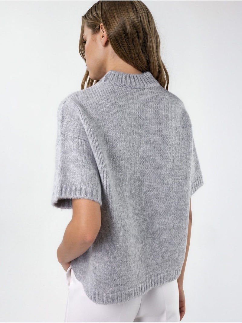 Pull en maille à col rond et coupe décontractée Gris clair - Kiabi