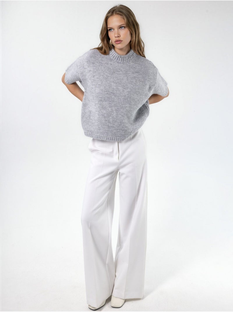 Pull en maille à col rond et coupe décontractée Gris clair - Kiabi