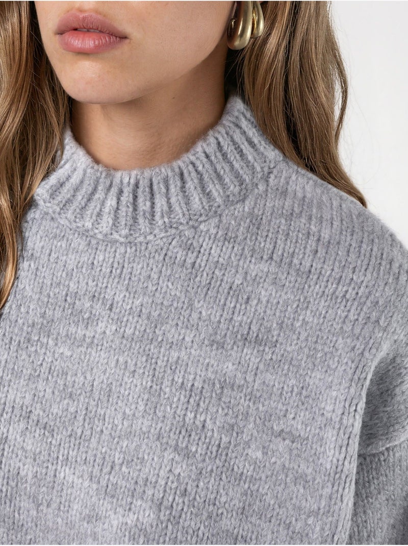 Pull en maille à col rond et coupe décontractée Gris clair - Kiabi