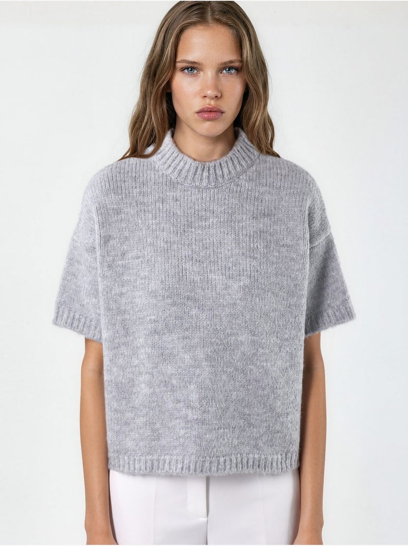 Pull en maille à col rond et coupe décontractée Gris clair - Kiabi