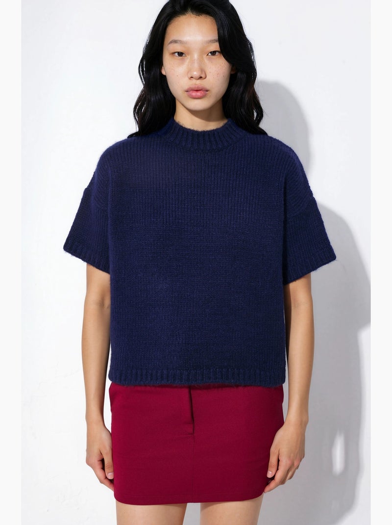 Pull en maille à col rond et coupe décontractée hiccup Bleu marine - Kiabi