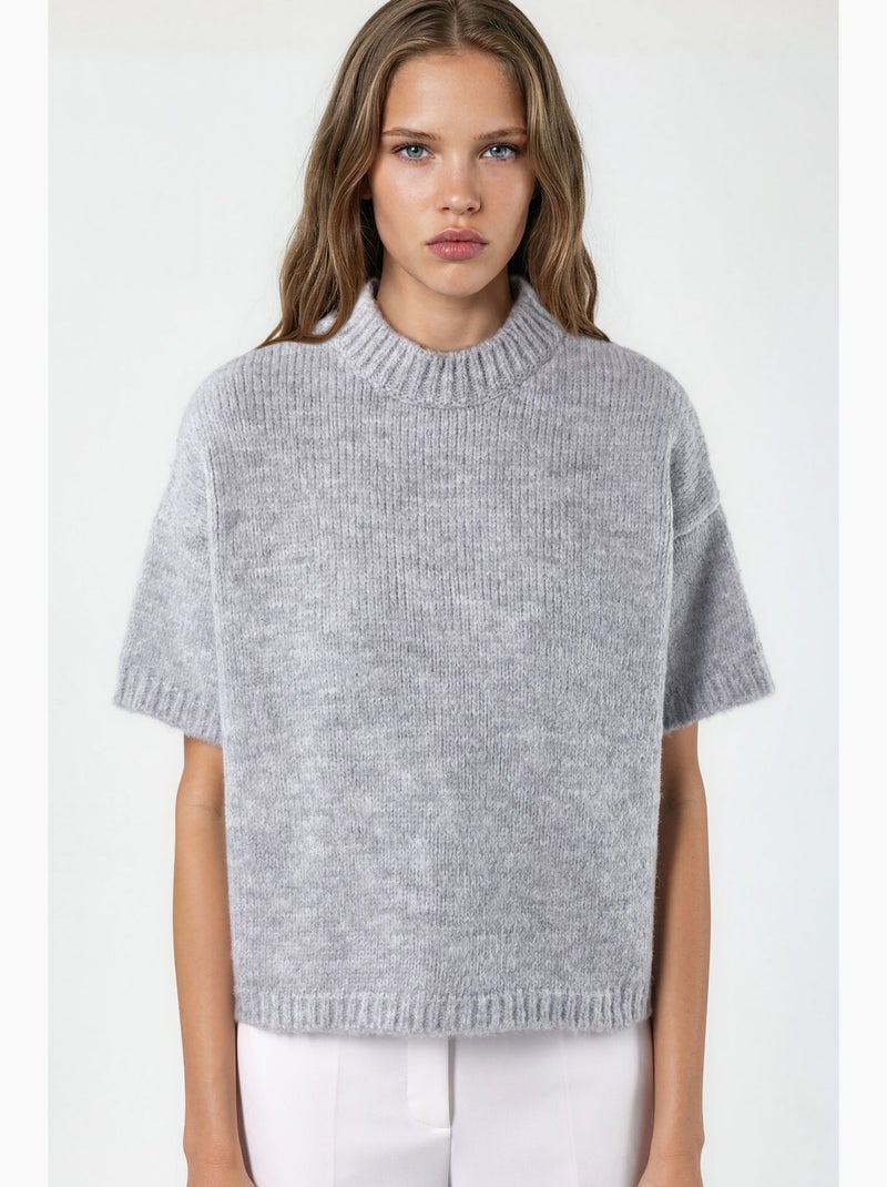 Pull en maille à col rond et coupe décontractée hiccup Gris clair - Kiabi