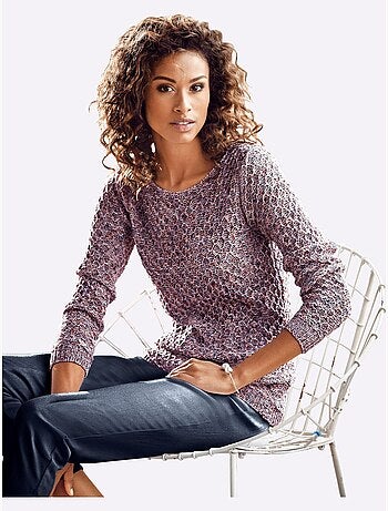 Pull en maille à col rond et manches longues motif tricoté - Taille standard - Witt