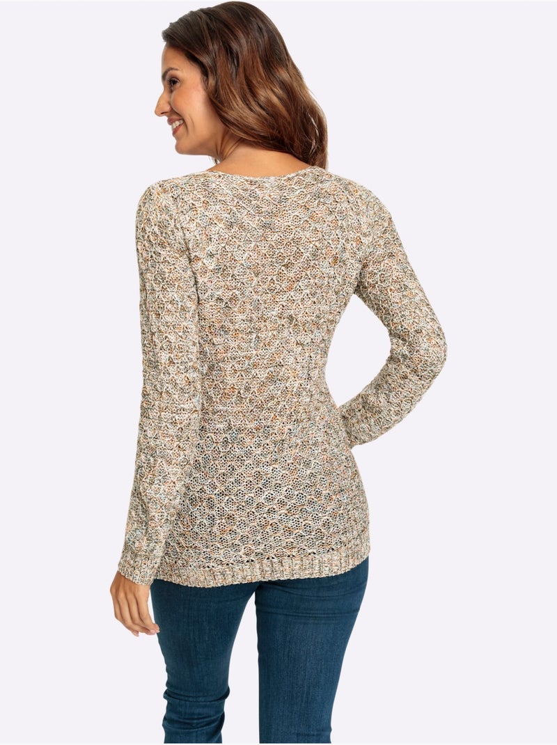 Pull en maille à col rond et manches longues motif tricoté - Taille standard - Witt Ecru - Kiabi