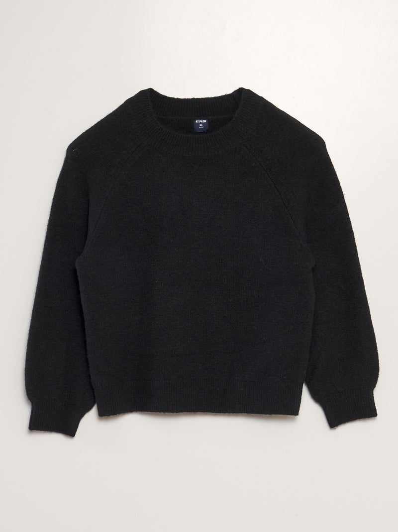 Pull en maille à col rond noir - Kiabi