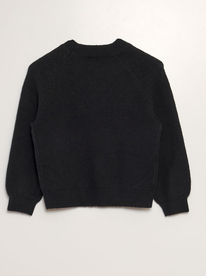 Pull en maille à col rond noir - Kiabi